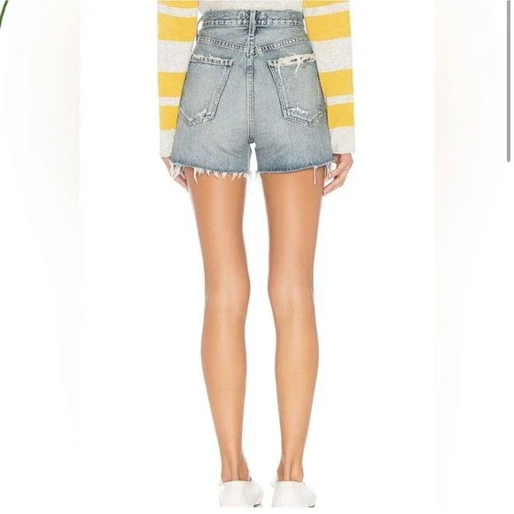 Agolde Dee High Rise Denim Shorts In Riccochet Distressed Size 24